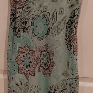 Chic Patterned Pencil Dress - Mint Green and Brown